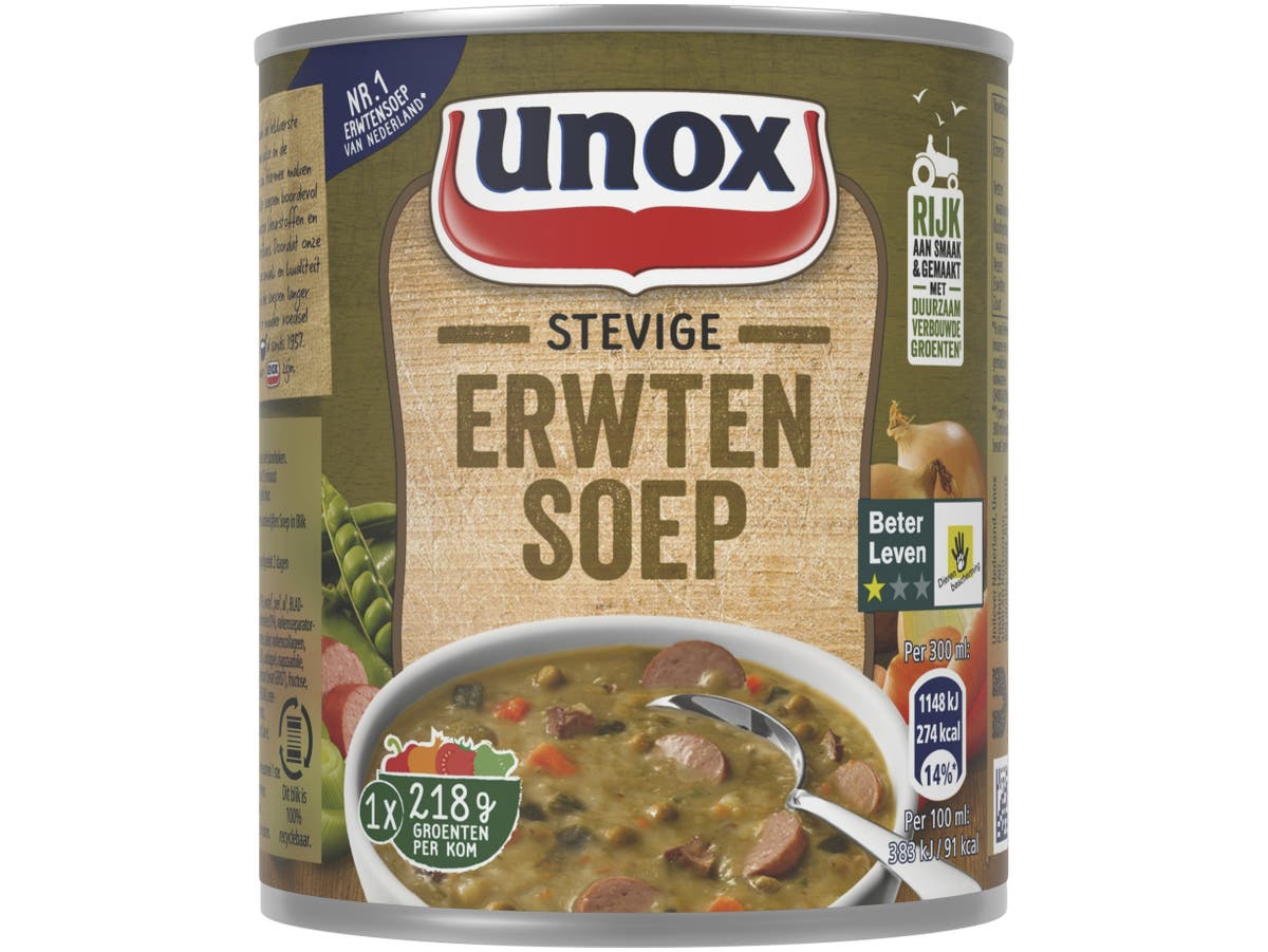 Soep in blik stevige erwtensoep