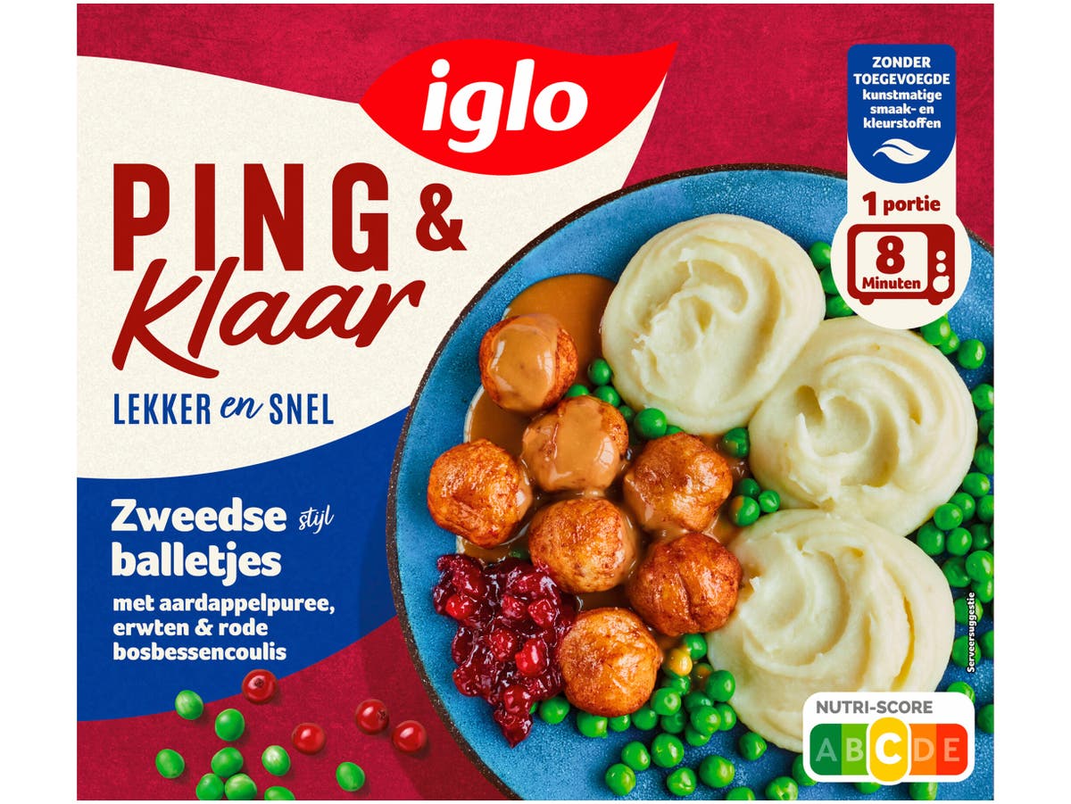 Ping & Klaar balletjes met puree en erwten Ping & Klaar balletjes met puree en erwten