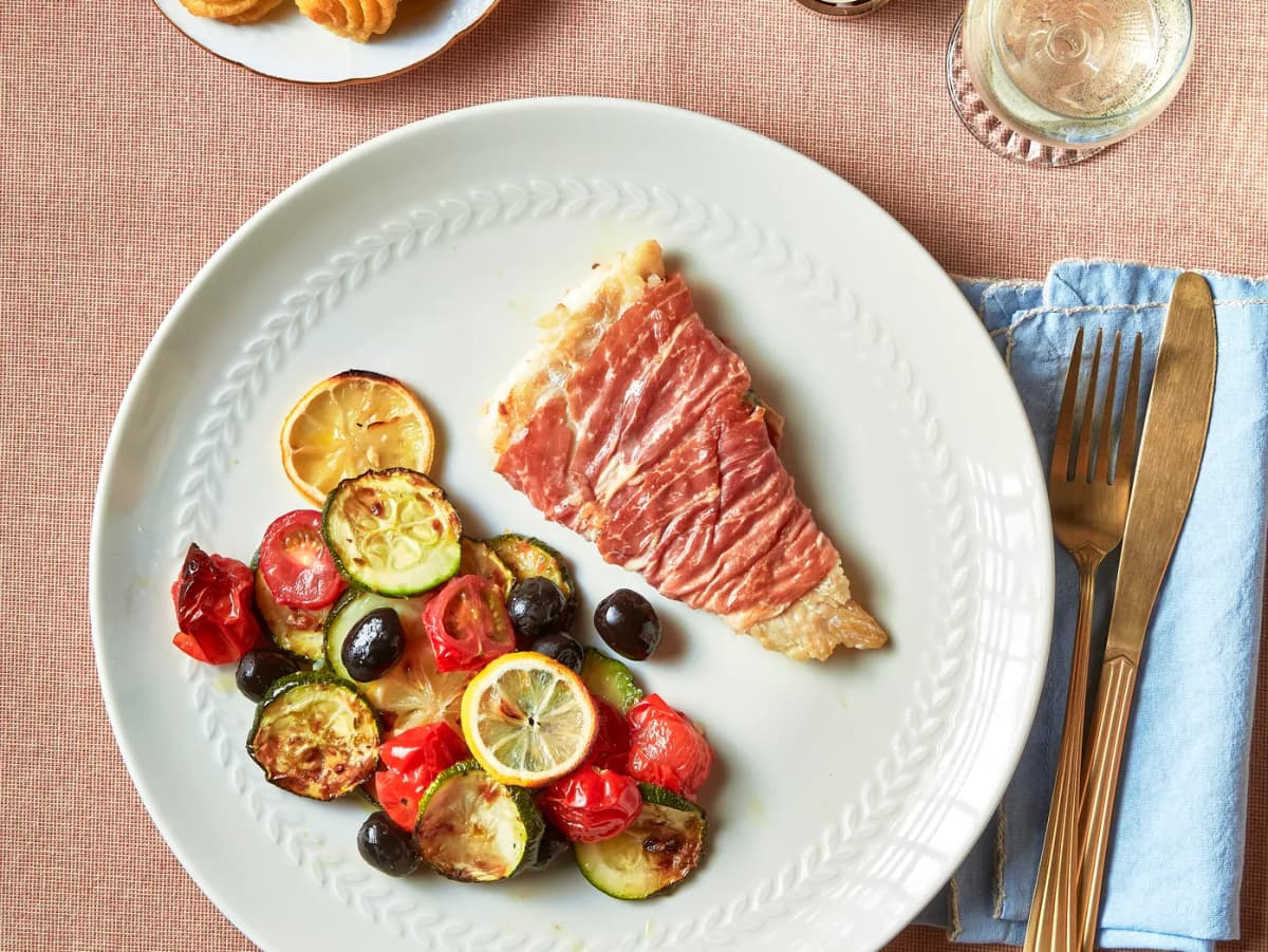Kabeljauw met parmaham en pommes duchesse