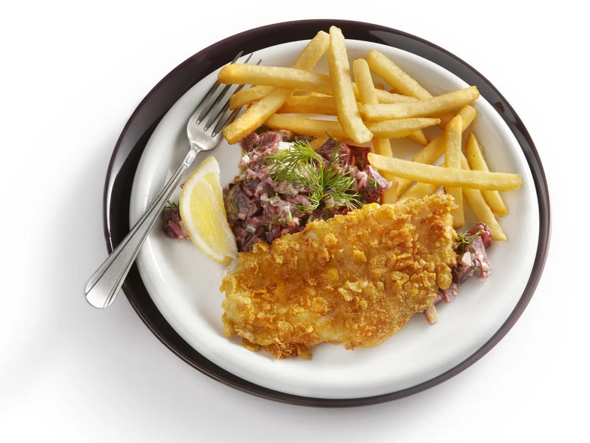 Crunchy visfilet met bietensalade