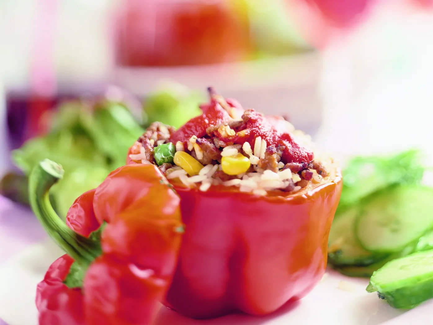 Paprika´s gevuld met rijst en gehakt