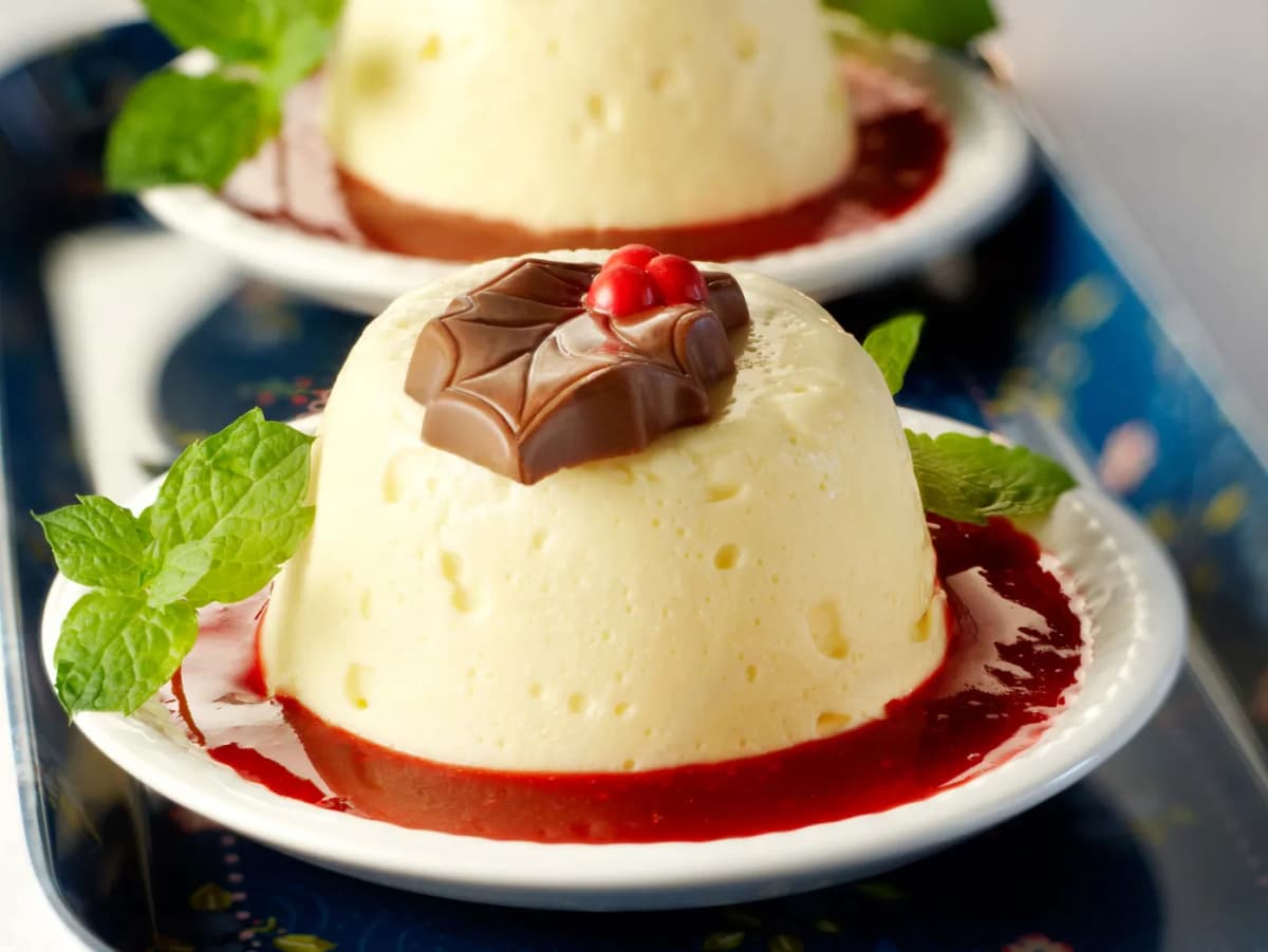 Wittechocoladebavarois met cranberrysaus
