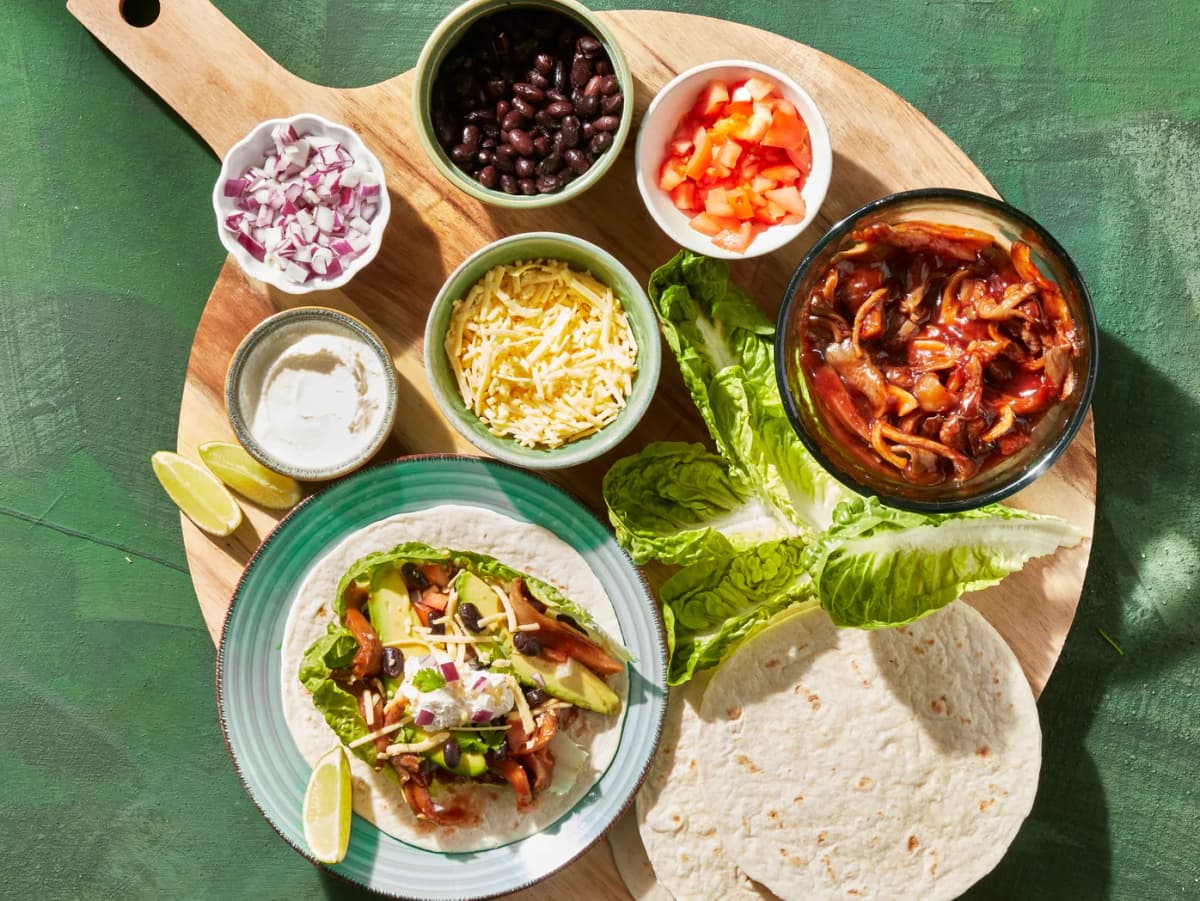 Tacoplank met pulled oesterzwam