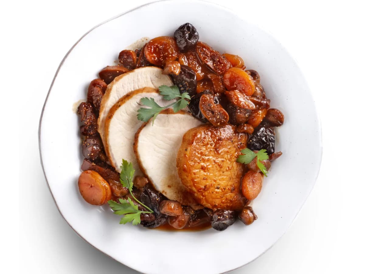 Varkensfilet met kastanjes en zuidvruchten